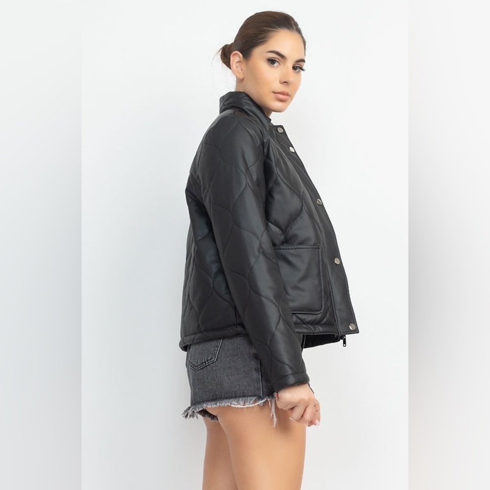 HAUTE MONDE | Mock Neck Quilted Jacket Black
